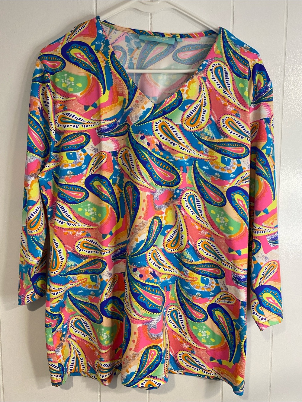 Anthony’s Resort Wear Paisley Print Tunic Top XL Colorful Stretch Travel